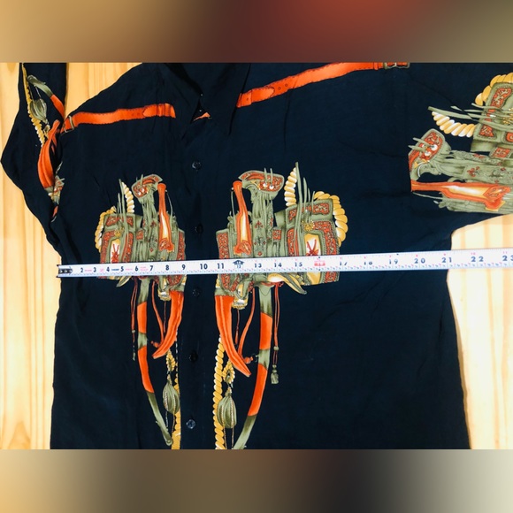 VINTAGE KBB Shirt Men M Black  Button Lightweight Band Collar 80’s Prints - Picture 11 of 15